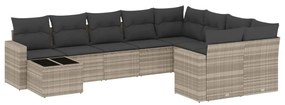 Set divano giardino 10 pz con cuscini grigio chiaro polyrattan