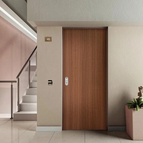Porta blindata DI.BI. Puck L 90 x H 200 cm in melaminico noce, apertura spingere a destra, falso telaio incluso