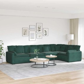 Divano Modulare Con Cuscini İn Velluto Verde Scuro /