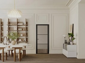 Blocco porta reversibile H204 x L93 cm in Alluminio e Vetro fumé Nero - MASERU