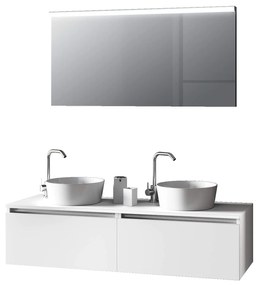 Mobile Bagno 140cm Con Doppio Lavabo, Base Con Cassetto E Specchio Con LED Integrato