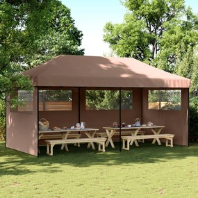 Tendone Per Feste Pieghevole Pop-up Con 3 Pareti Marrone /