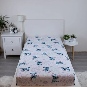 Lenzuolo singolo per bambini in cotone elasticizzato bianco 90x200 cm Lilo and Stitch "Ohana White" - Jerry Fabrics