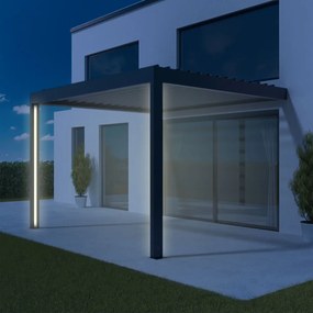 Pergola con illuminazione su palo, pergola addossata con strisce LED sui pali, alluminio, 1000x1600 mm, configura individualmente