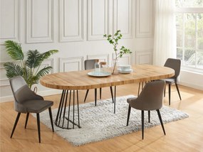 Tavolo da pranzo allungabile da 2 a 12 coperti in MDF e Acciaio Naturale e Nero - FIRELA