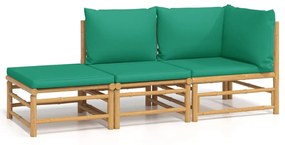 Set salotto da giardino 3pz con cuscini verdi bambù