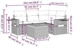 Set divani da giardino 5 pz con cuscini in polyrattan nero