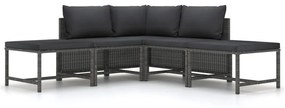 Set divani da giardino 5 pz con cuscini in polyrattan grigio