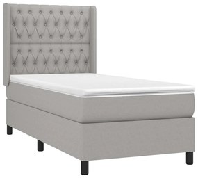 Letto a molle materasso e led grigio chiaro 90x190 cm tessuto