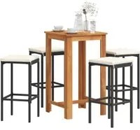 Set Bar da Giardino 5 pz Nero in Legno Acacia e Polyrattan 3295270