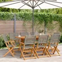 Sedie Giardino Pieghevoli 8pz Grigie Polyrattan Legno Massello 3214561