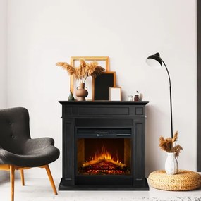 Camino elettrico da terra in legno Nero JEFFERSON L89,5 x H90,5 x P28 cm