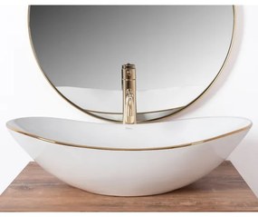 REA-U8570 - Lavabo da appoggio ROYAL 36x62 cm, in ceramica, bianco lucido con finiture oro