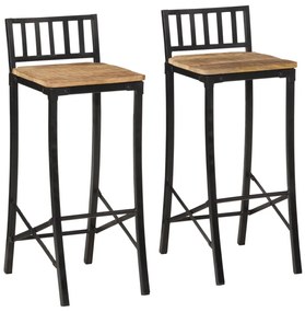 Sedie Da Bar 2 Pz İn Legno Massello Grezzo Di Mango /