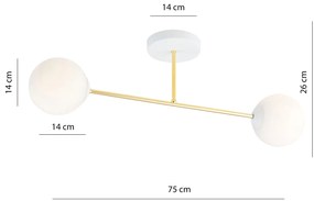 Plafoniera Moderna Magnium 2 Luci In Acciao Oro E Sfere In Vetro Bianco