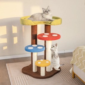 Costway Albero per gatti 3 in 1 con 3 pali in sisal tappetino e piattaforme rimovibili, Torre per gatti a 5 livelli Colorato