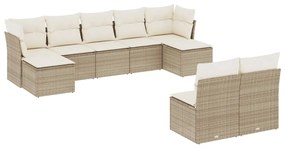 Set Divano da Giardino 9 pz con Cuscini Beige in Polyrattan