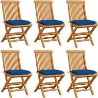 Sedie da Giardino con Cuscini Blu 6 pz in Massello di Teak cod mxl 6491