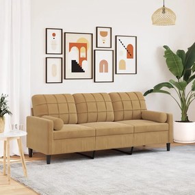 Divano A 3 Posti Con Cuscini Marrone 180 Cm İn Velluto /