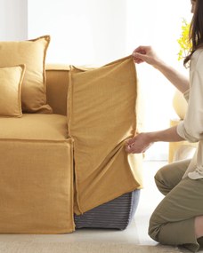 Kave Home - Fodera per divano Blok 3 posti in lino senape
