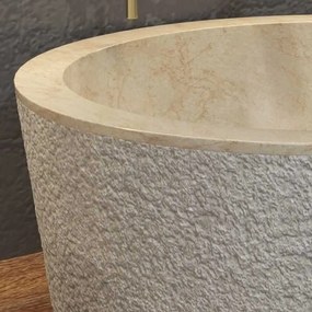 Kamalu - lavabo da appoggio rotondo in marmo crema 40cm | litos-tc40