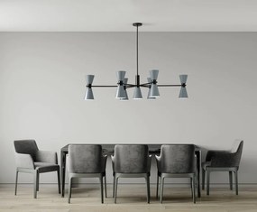 Lampadario Design Graal nero paralume azzurro 13x E27 ø133cm MILOOX