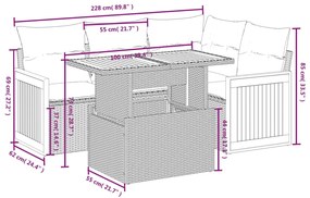 Set divano da giardino 5 pz con cuscini beige in polyrattan