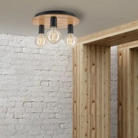 Plafoniera DUSTY 3xE27/15W/230V diametro 34 cm quercia/nero