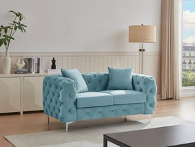 Divano 2 posti Chesterfield in velluto azzurro pastello - EDWINA