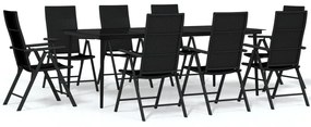 Set da pranzo per giardino 9 pz con cuscini nero