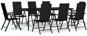 Set da pranzo per giardino 9 pz con cuscini nero