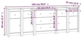 Credenza Bianca 230x35x80 cm in Legno Massello di Pino