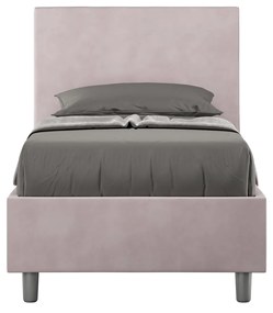 Letto singolo imbottito 80x210 microfibra Adele senza rete, con rete, contenitore, Glicine / Senza rete