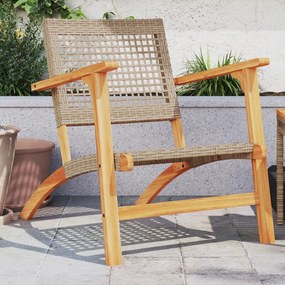 Sedie da giardino 2pz beige in polyrattan e legno di acacia