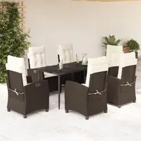 Set da Pranzo da Giardino 7pz con Cuscini in Polyrattan Marrone 3212767