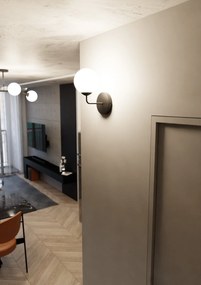 Applique Moderna 1 Luce Pregos In Acciaio Nero E Vetro A Sfera Bianco