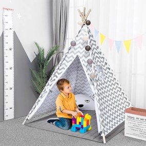 Costway Tenda in stile indiano 160 cm portatile per bambini, Tenda di cotone con cuscino spesso, Bianco