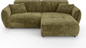 Divano angolare verde (con penisola a destra/con chaise lounge) con rivestimento in ciniglia Nelia – Ropez