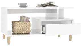 Tavolino da salotto bianco lucido 90x49x45 cm legno multistrato