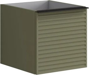 Cassettiera Pixel con 1 cassetto frontale Stripes laccato opaco verde salvia e maniglia alluminio nero opaco L.40 H.40 P.45,5 cm.