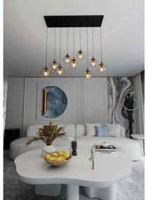 Lampadario a Sospensione in Acciaio e Vetro COSMO 9 Nero 9xE14 Colore delle Sfere Ambrate