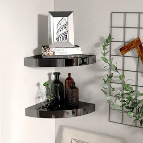 Scaffali Angolari A Parete 2 Pz Nero Lucido 25x25x3,8 Cm Mdf /