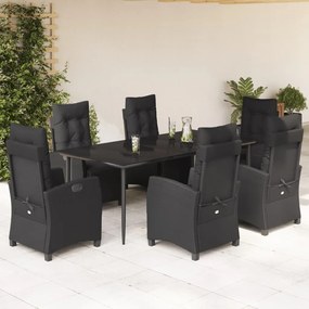 Set da pranzo da giardino 7 pz nero con cuscini in polyrattan