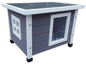 Cuccia Per Gatti Da Esterni 68,5x54x51,5 Cm Legno Grigio E Bianco /