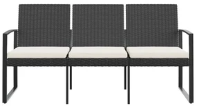 Panca da giardino a 3 posti con cuscini in rattan pp nero