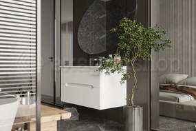 Mobile bagno bianco lucido 90x46 Urbino  con lavabo in ceramica due cassetti e maniglie a gola