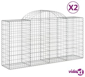 vidaXL Cesti Gabbioni ad Arco 2 pz 200x50x100/120 cm Ferro Zincato