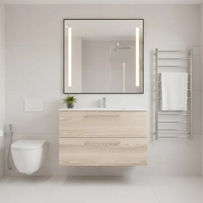 Mobile da bagno sospeso sotto lavabo Remix L 46 x H 50 x P 50 cm bianco, 2 cassetti rovere ribeira