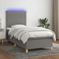 Letto a Molle Materasso e LED Grigio Scuro 90x190 cm in Tessuto cod mxl 60002