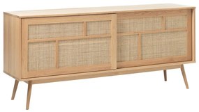 Cassettiera bassa effetto rovere con ante scorrevoli in colore naturale 180x80 cm Barrali - Unique Furniture